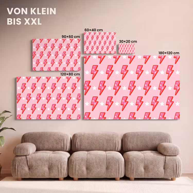 Patroon - Bliksem - Ster - Glitter - Roze canvas 2cm klein -Xsfeer8_DE