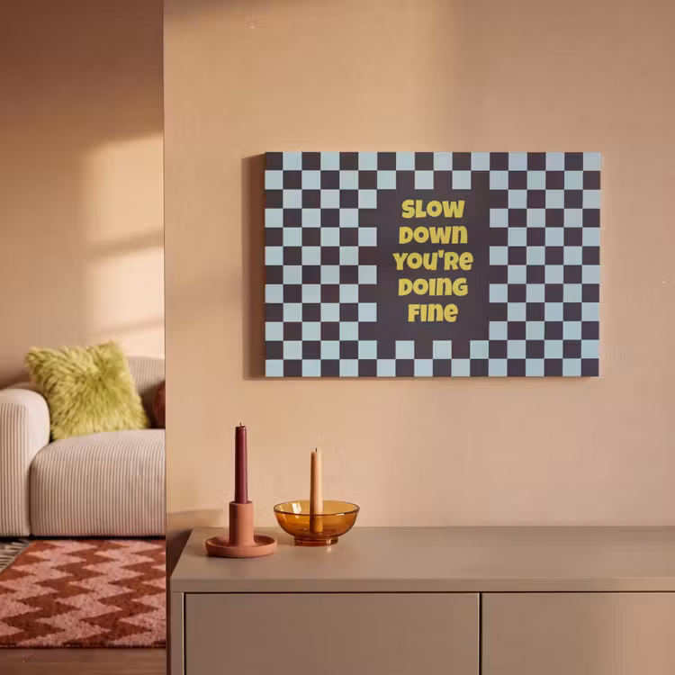 Patroon - Geblok - Blauw - Slow down you're doing fine canvas 2cm klein -sfeer1
