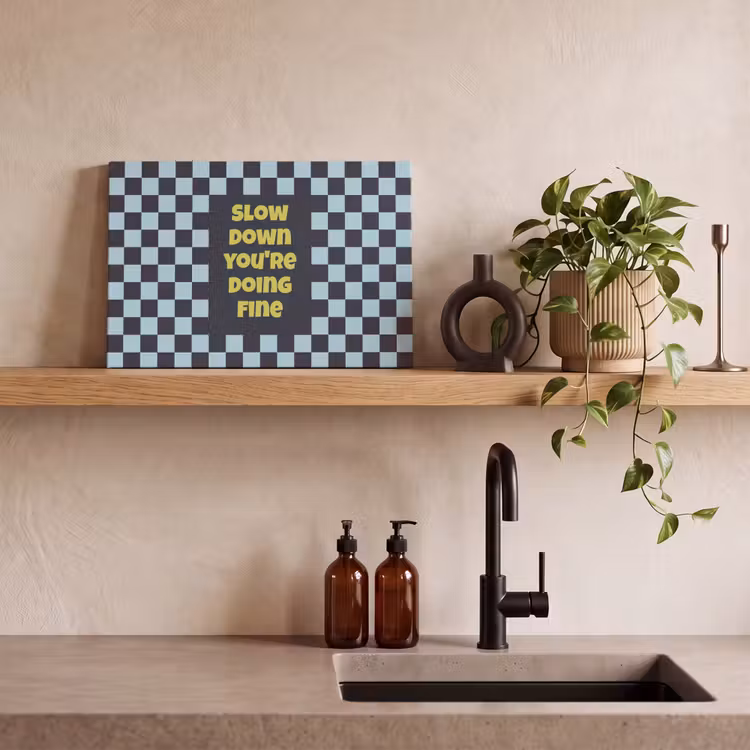 Patroon - Geblok - Blauw - Slow down you're doing fine canvas 2cm klein -uniquesellingpoint_afwerking-onlywow_DE
