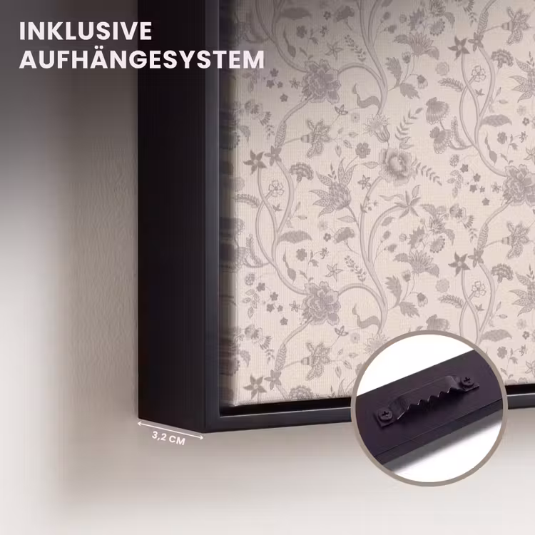 Patroon - Bloemen - Paars Canvas met baklijst klein 1125 -closeup_ophangsysteem_DE
