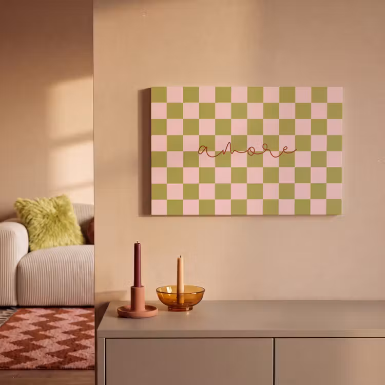 Patroon - Geblokt - Olijfgroen - Amore canvas 2cm klein -sfeer1