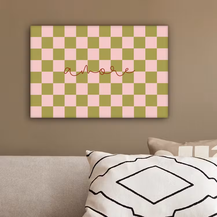 Patroon - Geblokt - Olijfgroen - Amore canvas 2cm klein -sfeer6