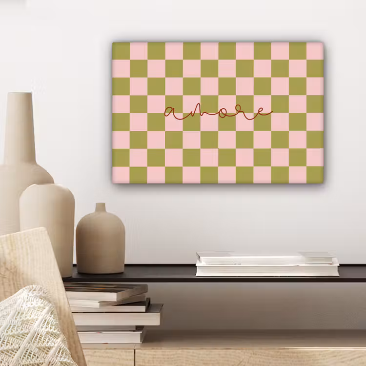 Patroon - Geblokt - Olijfgroen - Amore canvas 2cm klein -closeup_print_DE
