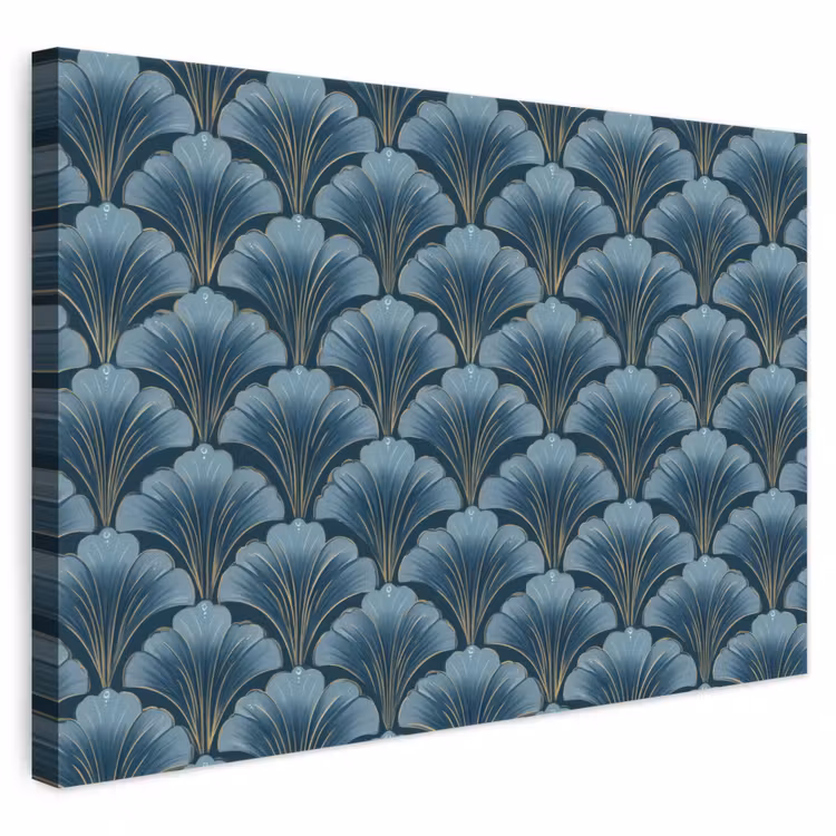 Patroon - Ginkgoblad - Blauw canvas 2cm klein 34 -3d