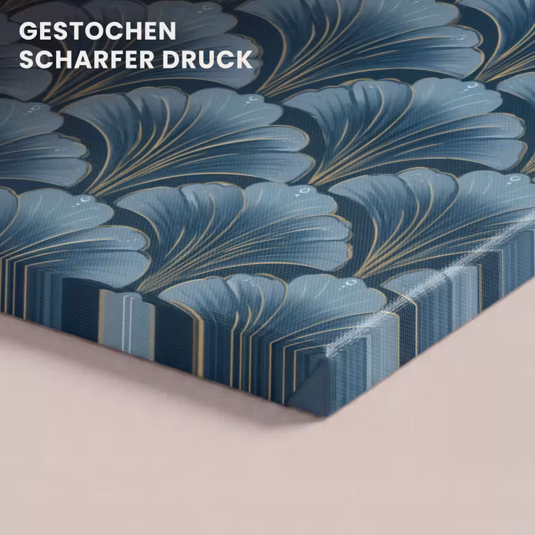 Patroon - Ginkgoblad - Blauw canvas 2cm klein 34 -closeup_print_DE