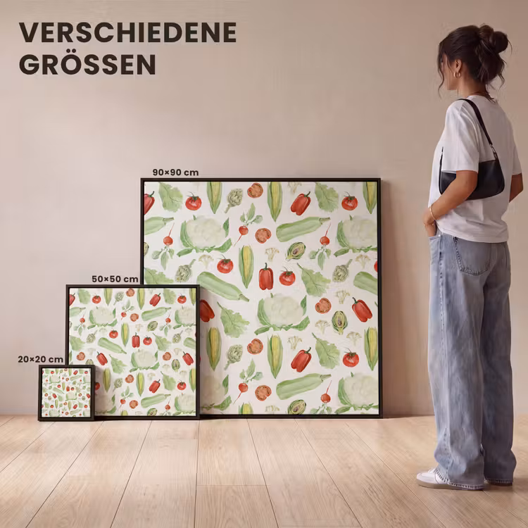 Patroon - Groen - Rood - Groente Canvas met baklijst klein 1124 -comparison_formatenoverzicht_DE