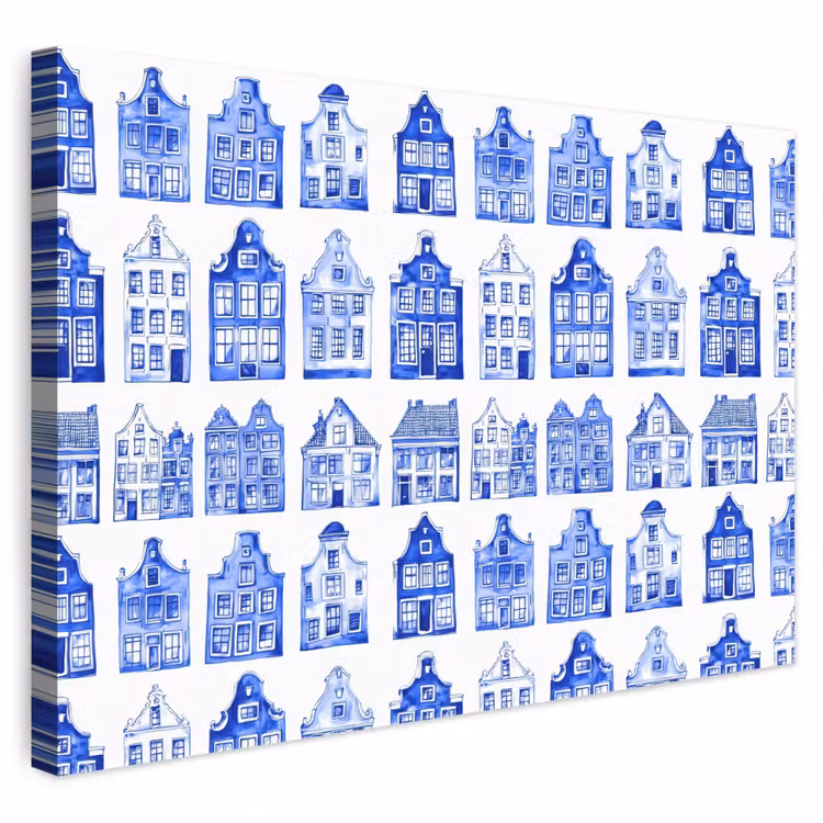 Patroon - Huizen - Blauw canvas 2cm klein 34 -3d