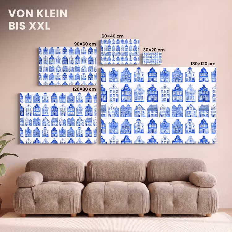 Patroon - Huizen - Blauw canvas 2cm klein 34 -Xsfeer8_DE