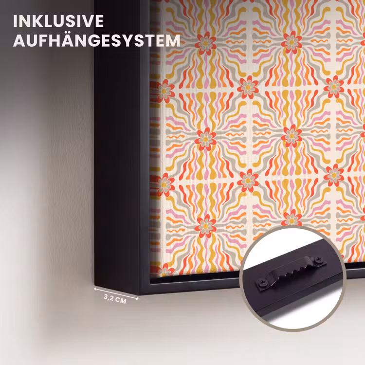 Patroon - Retro - Kleur Canvas met baklijst klein 1124 -closeup_ophangsysteem_DE