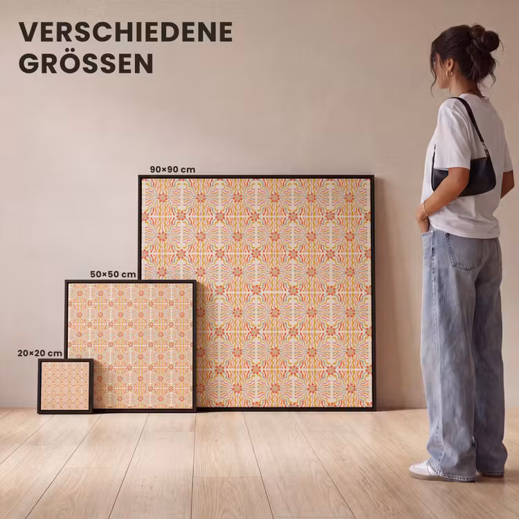 Patroon - Retro - Kleur Canvas met baklijst klein 1124 -comparison_formatenoverzicht_DE