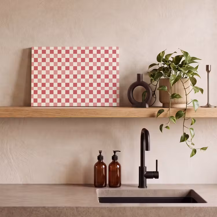 Patroon - Schaak - Roze canvas 2cm klein 34 -sfeer3