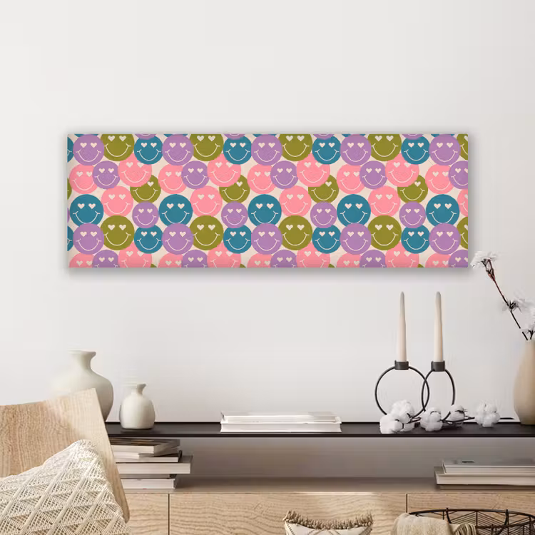 Patroon - Smiley - Kleurrijk - Hartjes canvas 2cm klein 828 -sfeer6