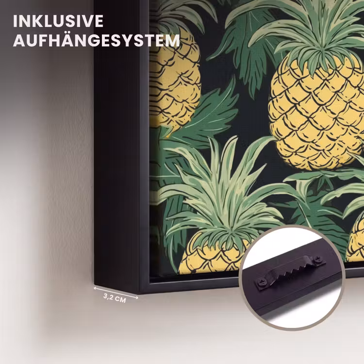 Patroon - Tropisch - Ananas - Illustratie Canvas met baklijst klein 1124 -closeup_ophangsysteem_DE