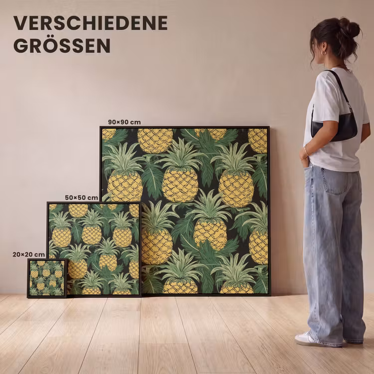 Patroon - Tropisch - Ananas - Illustratie Canvas met baklijst klein 1124 -comparison_formatenoverzicht_DE