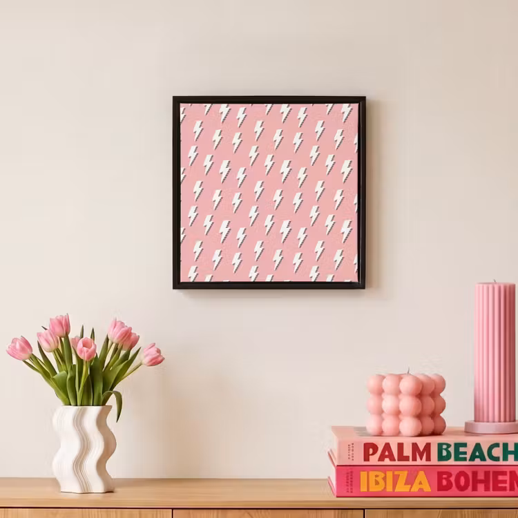Patroon - Wit - Bliksem - Roze Canvas met baklijst klein 1124 -atmosphere_sfeer1_global