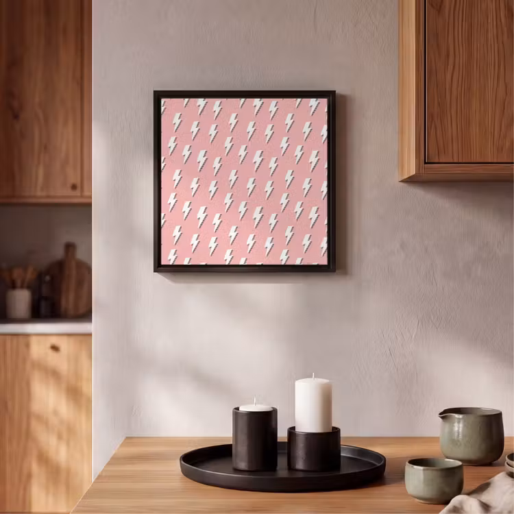 Patroon - Wit - Bliksem - Roze Canvas met baklijst klein 1124 -atmosphere_sfeer2_global