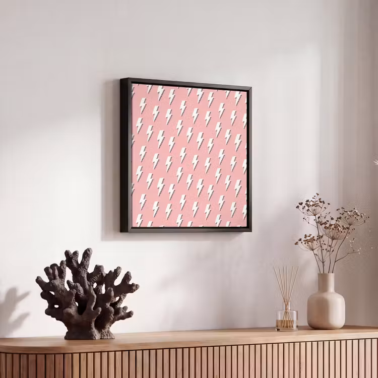 Patroon - Wit - Bliksem - Roze Canvas met baklijst klein 1124 -atmosphere_sfeer4_global