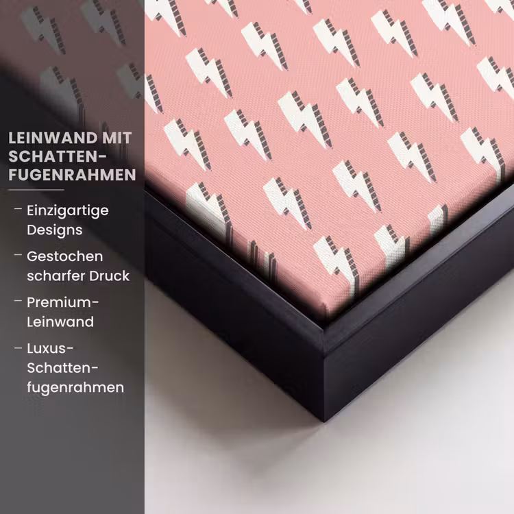 Patroon - Wit - Bliksem - Roze Canvas met baklijst klein 1124 -uniquesellingpoint_productkenmerken_DE