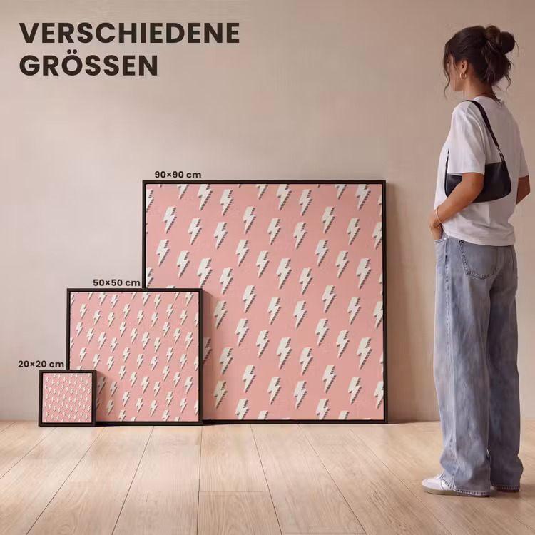Patroon - Wit - Bliksem - Roze Canvas met baklijst klein 1124 -comparison_formatenoverzicht_DE