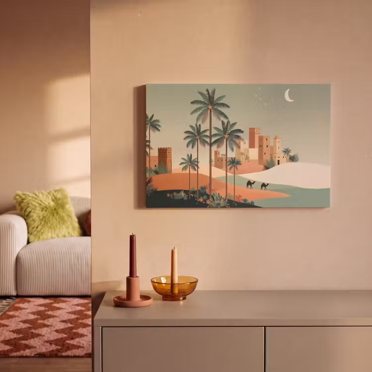 Nachtlandschap - Kamelen - Sterren - zandduinden canvas 2cm klein -sfeer1