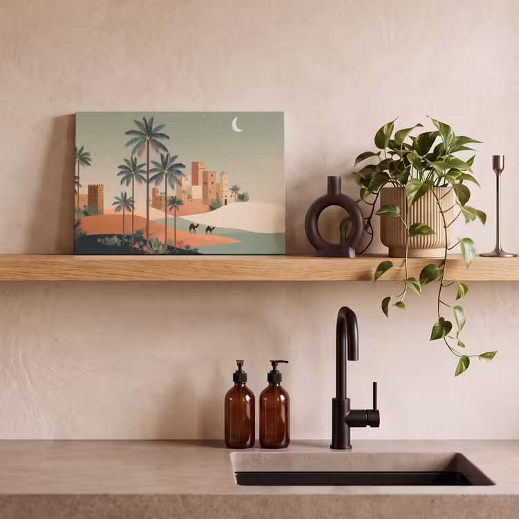 Nachtlandschap - Kamelen - Sterren - zandduinden canvas 2cm klein -sfeer3
