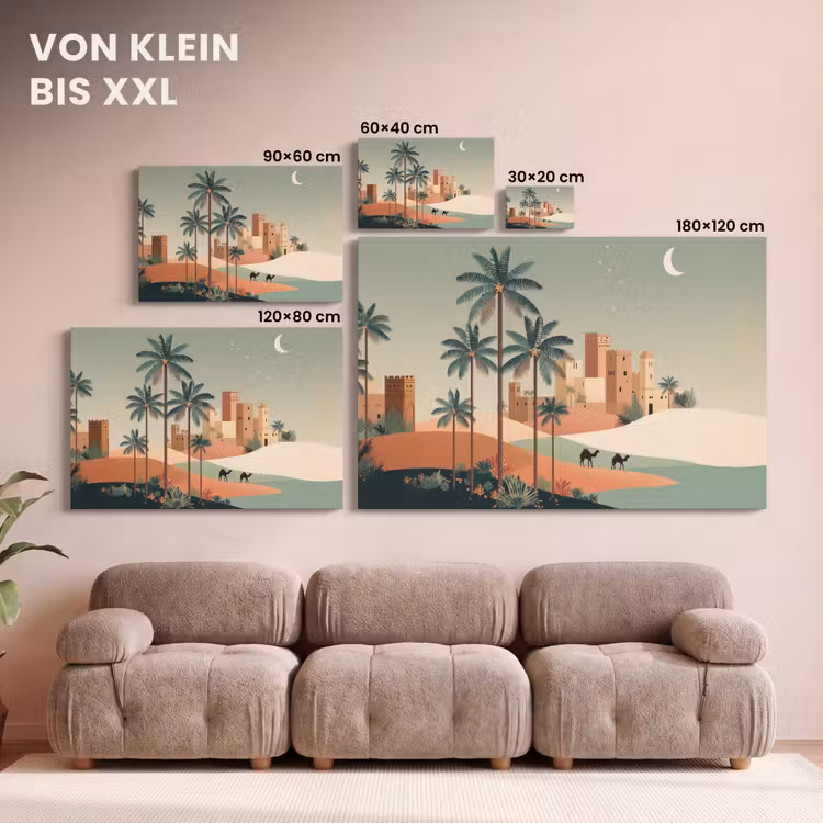 Nachtlandschap - Kamelen - Sterren - zandduinden canvas 2cm klein -Xsfeer8_DE