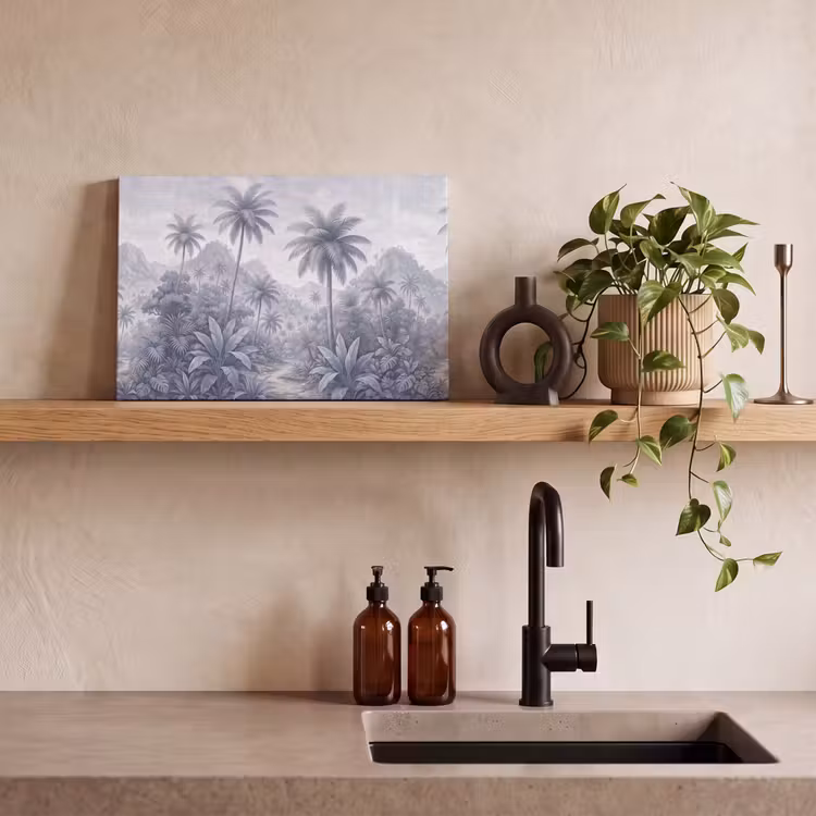Natuur - Boom - Tropisch - Landschap - Blauw canvas 2cm klein -sfeer3