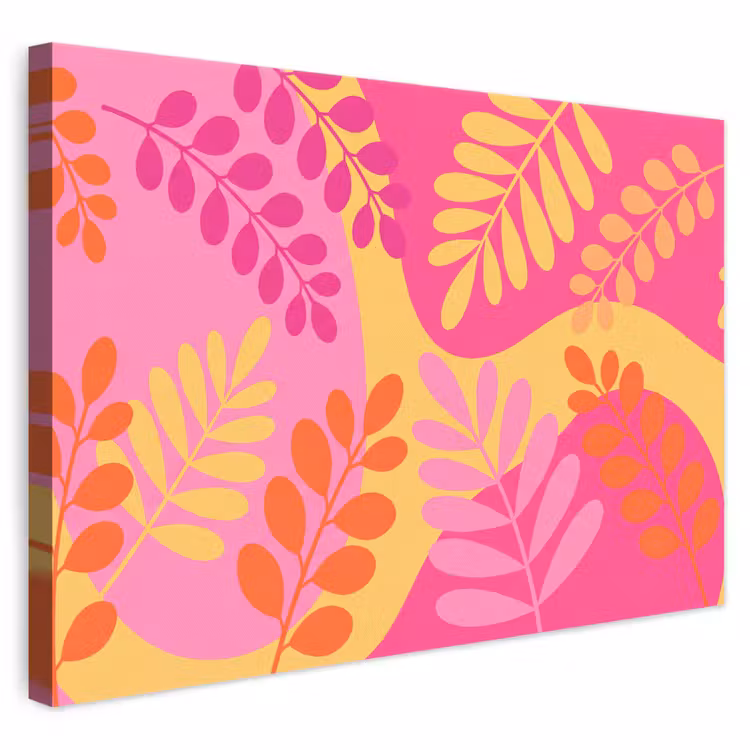 Natuur - Bladeren - Abstract - Roze - Geel canvas 2cm klein -3d