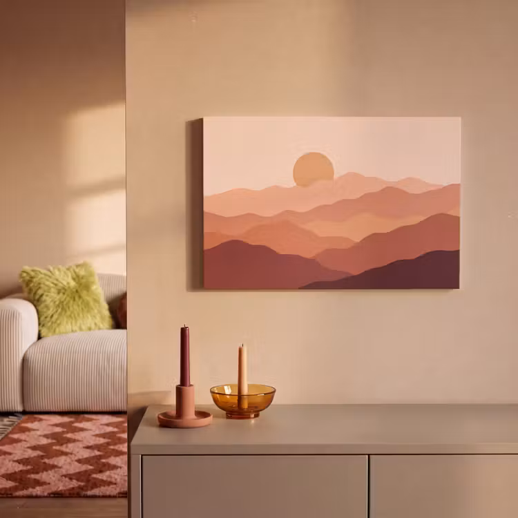 Natuur - Heuvels - Abstract - Modern - Oranje canvas 2cm klein -sfeer1
