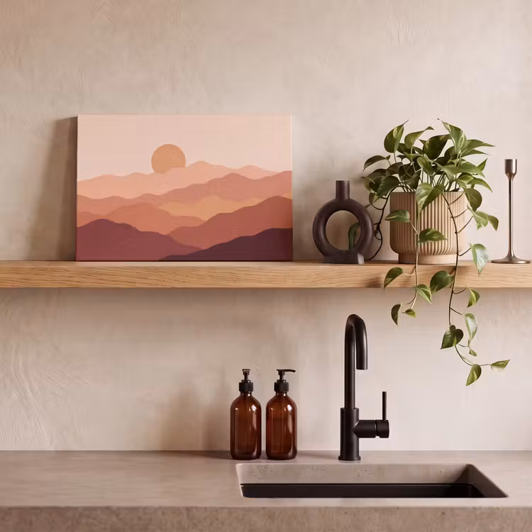 Natuur - Heuvels - Abstract - Modern - Oranje canvas 2cm klein -sfeer3