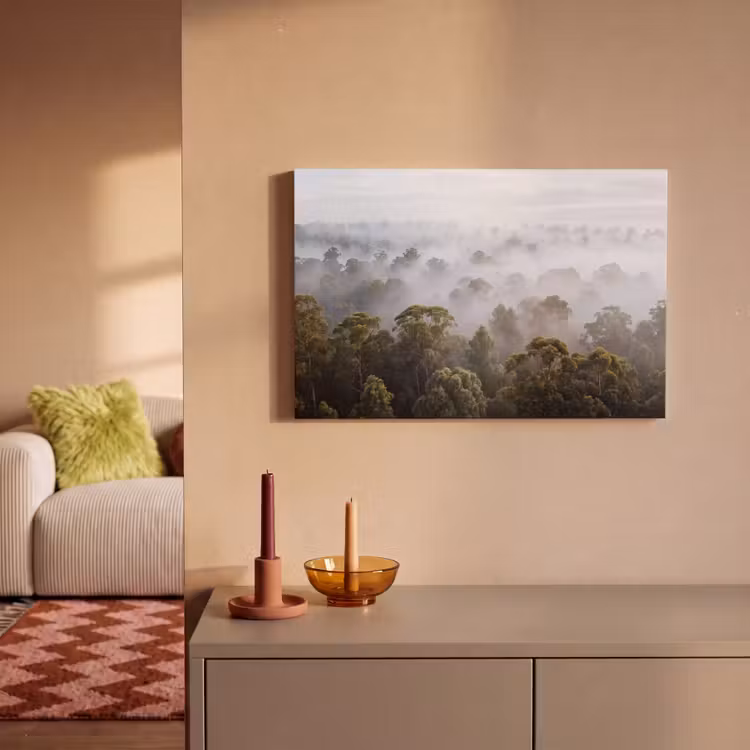 Natuur - Mist - Bos - Ochtend - Goud canvas 2cm klein -sfeer1