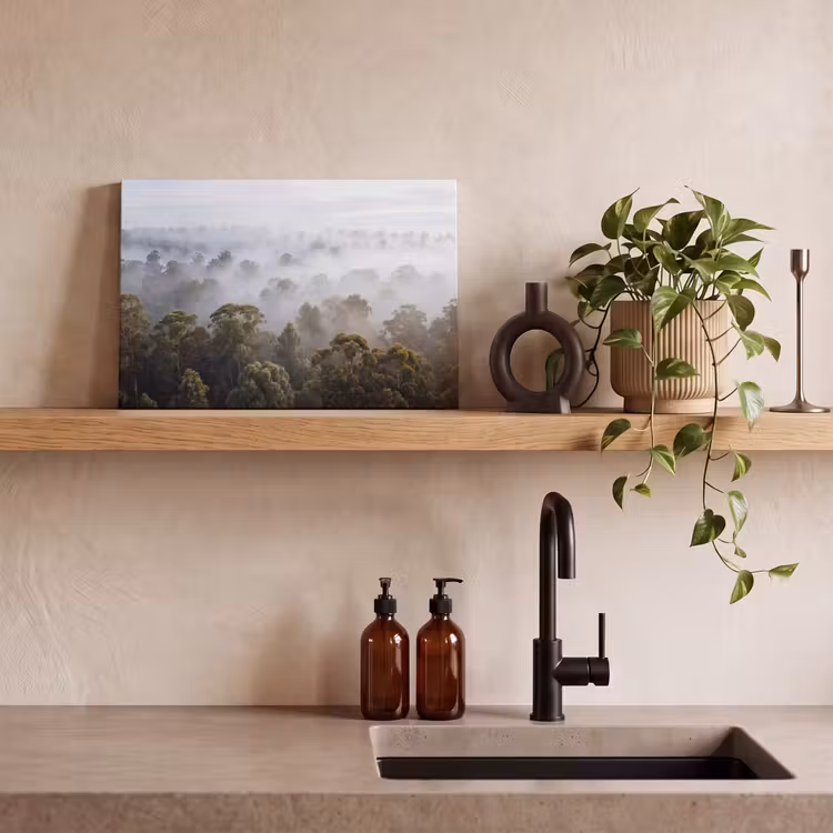 Natuur - Mist - Bos - Ochtend - Goud canvas 2cm klein -sfeer3