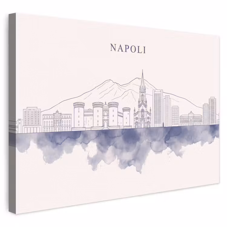 Napels - Skyline - Italie - Lijntekening - Aquarel canvas 2cm klein -3d