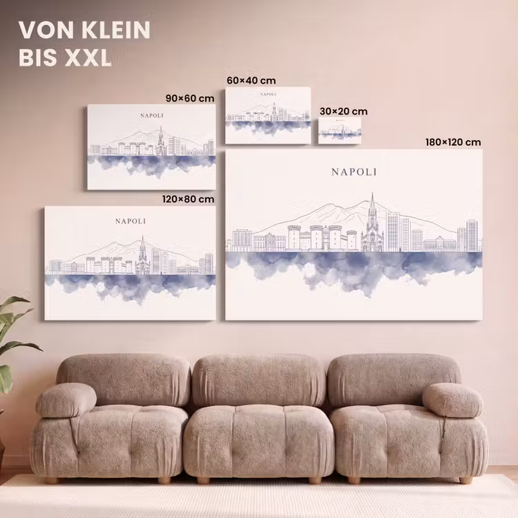 Napels - Skyline - Italie - Lijntekening - Aquarel canvas 2cm klein -Xsfeer8_DE