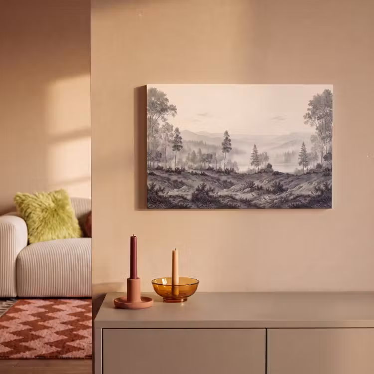 Mistig - Berglandschap - Illustratie canvas 2cm klein -sfeer1