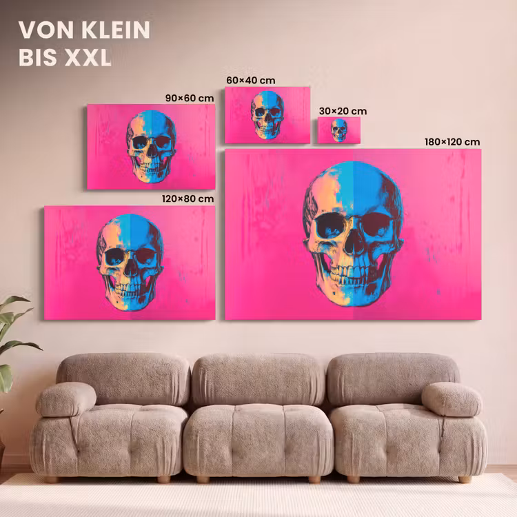 Neon - Blauw - Pop-art - Schedel canvas 2cm klein -Xsfeer8_DE