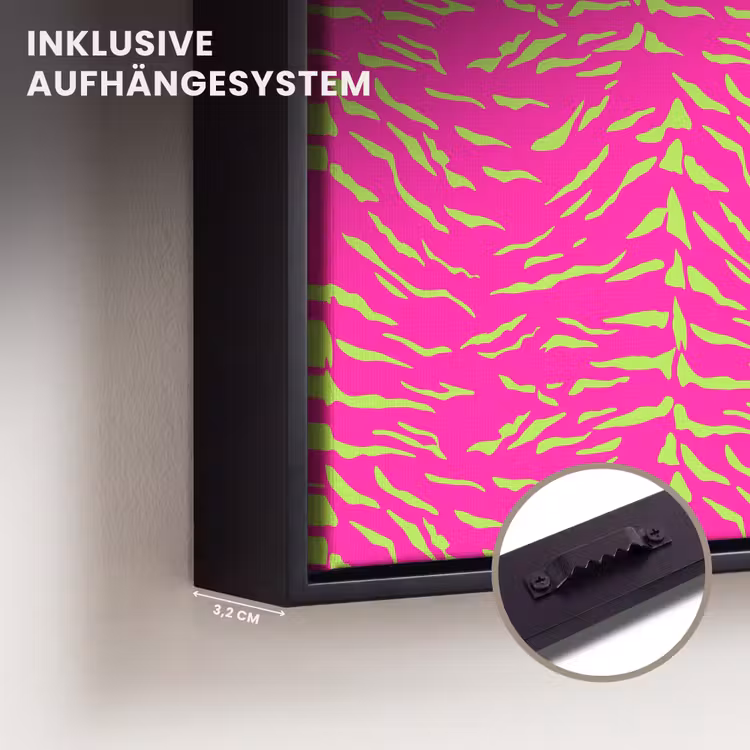 Neon - Groen - Roze - Tijger Canvas met baklijst klein 1124 -closeup_ophangsysteem_DE