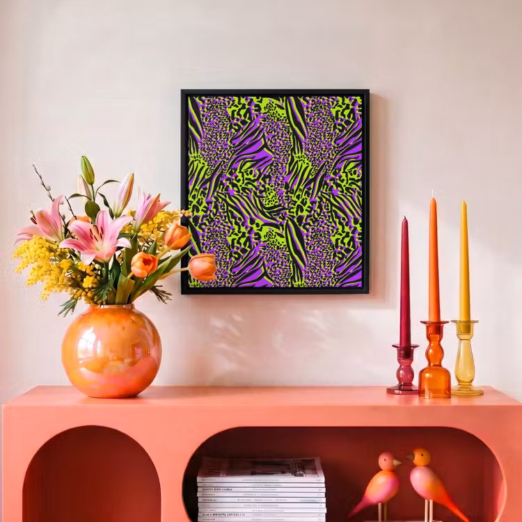 Neon - Paars - Dieren - Patroon Canvas met baklijst klein 1124 -atmosphere_sfeer3_global