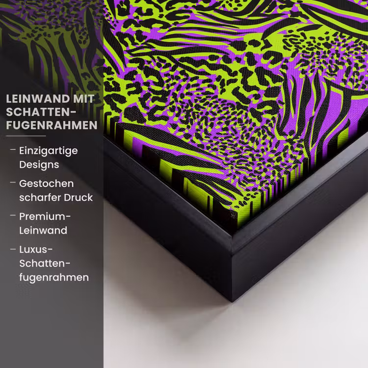 Neon - Paars - Dieren - Patroon Canvas met baklijst klein 1124 -uniquesellingpoint_productkenmerken_DE