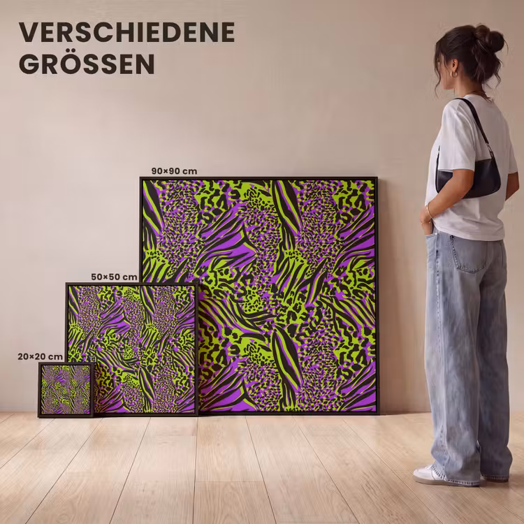 Neon - Paars - Dieren - Patroon Canvas met baklijst klein 1124 -comparison_formatenoverzicht_DE