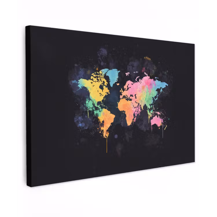 Neon - Pastel - Wereldkaart - Mistig canvas 2cm klein -z3d