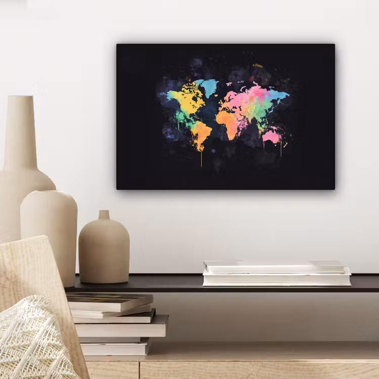 Neon - Pastel - Wereldkaart - Mistig canvas 2cm klein -sfeer6