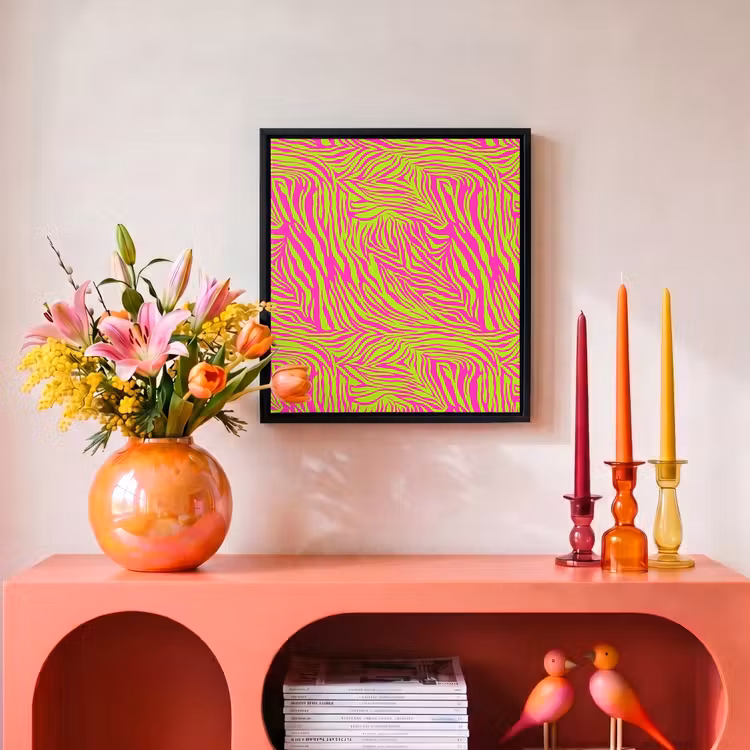 Neon - Zebra - Roze - Groen Canvas met baklijst klein 1124 -atmosphere_sfeer3_global