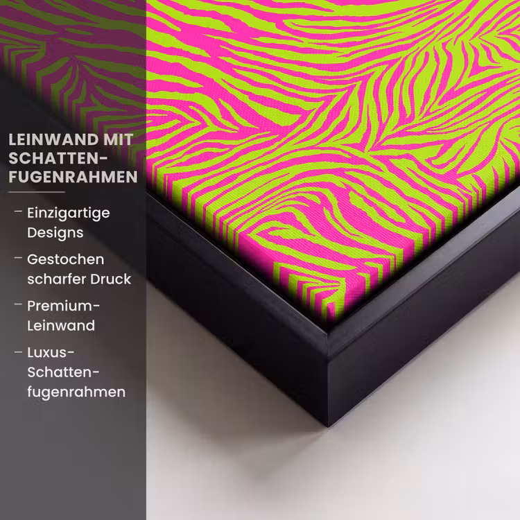 Neon - Zebra - Roze - Groen Canvas met baklijst klein 1124 -uniquesellingpoint_productkenmerken_DE
