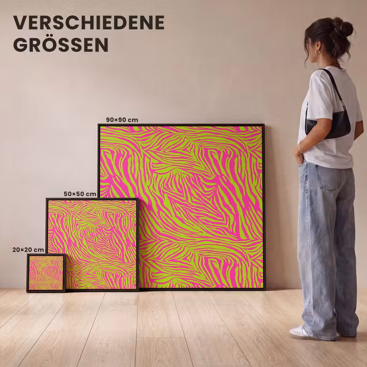 Neon - Zebra - Roze - Groen Canvas met baklijst klein 1124 -comparison_formatenoverzicht_DE