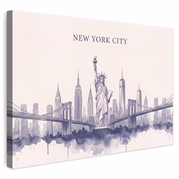New York - Vrijheidsbeeld - Skyline - Illustratie - Blauw canvas 2cm klein -3d
