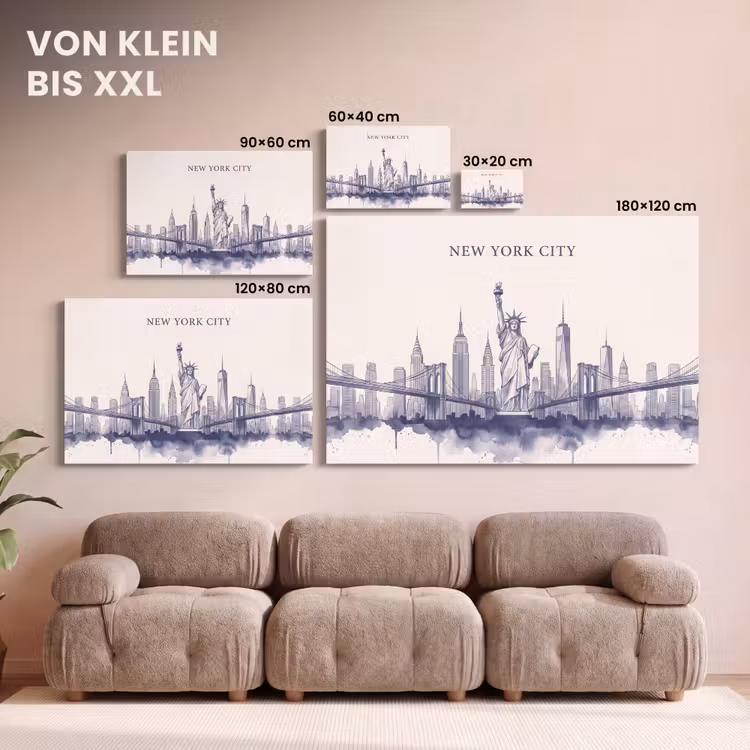 New York - Vrijheidsbeeld - Skyline - Illustratie - Blauw canvas 2cm klein -Xsfeer8_DE