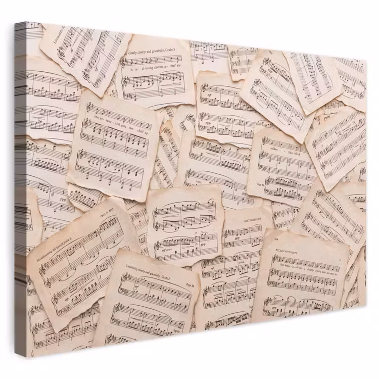 Bladmuziek - Oud - Noten - Vintage - Beige canvas 2cm klein -3d