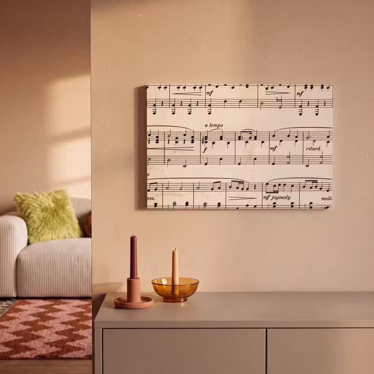 Muzieknotatie - Notenbalken - Kunst - Klassiek - Beige canvas 2cm klein -sfeer1