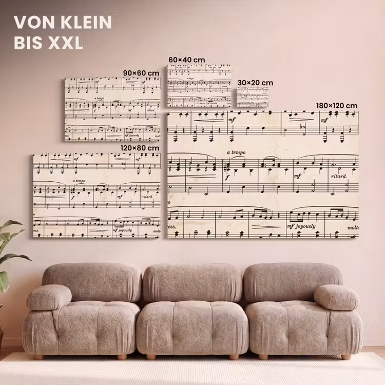 Muzieknotatie - Notenbalken - Kunst - Klassiek - Beige canvas 2cm klein -Xsfeer8_DE